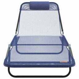Berkfield Folding Sun Lounger With Headrest Navy Textilene - thumbnail 4