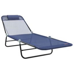 Berkfield Folding Sun Lounger With Headrest Navy Textilene - thumbnail 2
