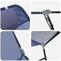 Berkfield Folding Sun Lounger With Headrest Navy Textilene - thumbnail 7