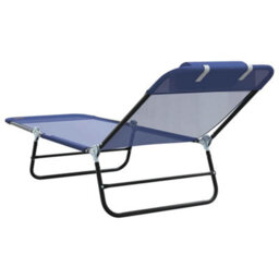 Berkfield Folding Sun Lounger With Headrest Navy Textilene - thumbnail 6