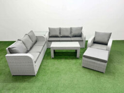 Fimous 8 Seater Poly Rattan Outdoor Garden Furniture Oblong Coffee Table Sofa Set Reclining Chair Big Footstool Side Table - thumbnail 2