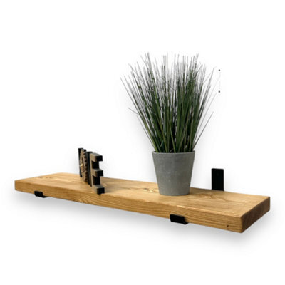 Mkgt Handcrafted Rustic Wooden Floating Shelf, Solid Wood Made In Uk Wall Mounted (Rustic Pine, 90Cm) - image 1