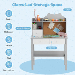 Gainoom Kids Grey Desk And Chair Set Wooden Children Study Table Student Writing Desk For Kids 3+ - thumbnail 6