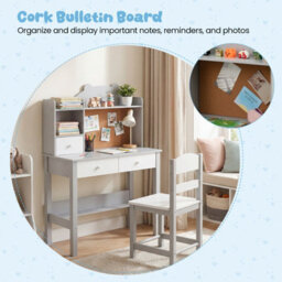 Gainoom Kids Grey Desk And Chair Set Wooden Children Study Table Student Writing Desk For Kids 3+ - thumbnail 7