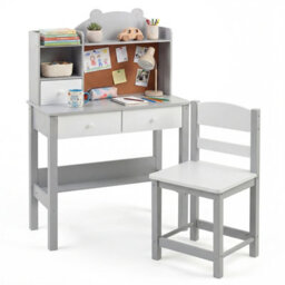 Gainoom Kids Grey Desk And Chair Set Wooden Children Study Table Student Writing Desk For Kids 3+ - thumbnail 9