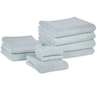 Beliani Set Of 9 Towels Mitiaro Terry Cotton Mint Green - image 1