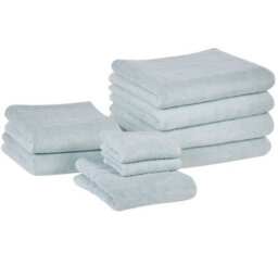 Beliani Set Of 9 Towels Mitiaro Terry Cotton Mint Green