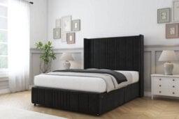 "Sloomy Hargrave Black Plush Divan Bed Set No Drawers With 54"" Wingback & 12"" Footboard 3' Single" - thumbnail 2