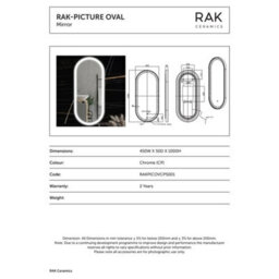 RAK Ceramics Rak Picture Oval Led Illuminated Bathroom Mirror With Touch Sensor - 1000X450mm, Chrome Oval, Ip44 - thumbnail 2