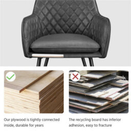 Yaheetech 2Pcs Dark Grey Pu Leather Tufted Dining Chairs With Armrest - thumbnail 8