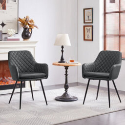 Yaheetech 2Pcs Dark Grey Pu Leather Tufted Dining Chairs With Armrest