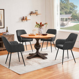 Yaheetech 2Pcs Dark Grey Pu Leather Tufted Dining Chairs With Armrest - thumbnail 3