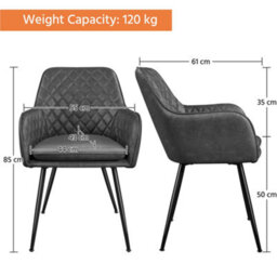 Yaheetech 2Pcs Dark Grey Pu Leather Tufted Dining Chairs With Armrest - thumbnail 4