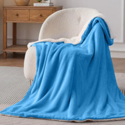 Bedlooms Sky Blue Sherpa Throw Blanket, Reversible & Lightweight Bed & Sofa Blanket, Double 150X200Cm - thumbnail 1