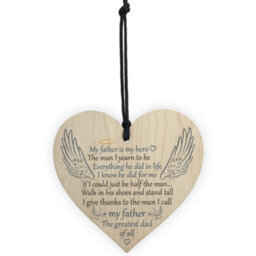 Red Ocean Father Is My Hero Memorial Wooden Hanging Heart Grave Plaque Sign Angel Wings - thumbnail 5