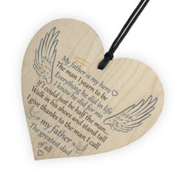Red Ocean Father Is My Hero Memorial Wooden Hanging Heart Grave Plaque Sign Angel Wings - thumbnail 6