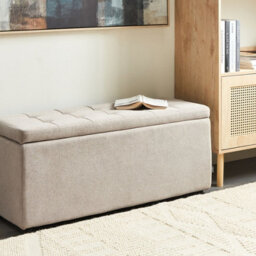Wyld And Coco Beige Storage Ottoman 100 X 42 X 40 Cm - Rectangular Footstool With Hidden Compartment - thumbnail 2
