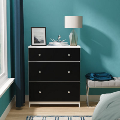 Portland 3 Drawer Deep Chest Of Drawers In Black & White Matt (Ready Assembled) - image 1