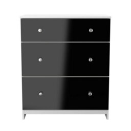 Portland 3 Drawer Deep Chest Of Drawers In Black & White Matt (Ready Assembled) - thumbnail 2