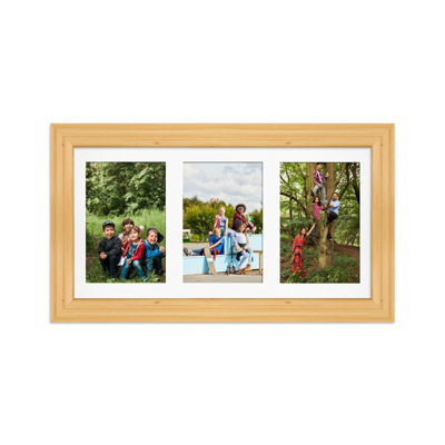 AK Frames 40X20Cm Light Oak Classic Multi Photo Frame With White Mount - Holds 3 Apertures (3X) 6X4 Photos