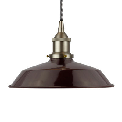 Burgundy Red Small Trinity Metal Painted Dome Pendant Light With Brushed Chrome Lamp Holder And Grey Twisted Cable - Se Home - image 1