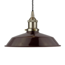 Burgundy Red Small Trinity Metal Painted Dome Pendant Light With Brushed Chrome Lamp Holder And Grey Twisted Cable - Se Home