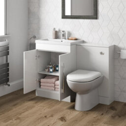 Affine 600mm Bathroom Vanity Unit Basin Concealed Cistern Toilet Wc Gloss White Modern - thumbnail 2