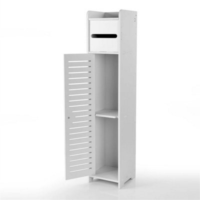 Wooden White Free Standing Toilet Paper Roll Holder Bathroom Storage Cabinet - image 1