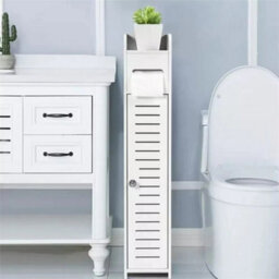 Wooden White Free Standing Toilet Paper Roll Holder Bathroom Storage Cabinet - thumbnail 6