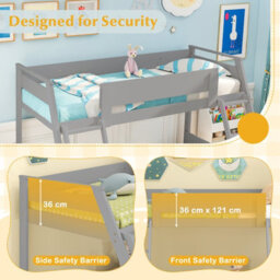 Costway Single Over Double Bunk Bed 2-In-1 Convertible Wood Bed Frame With 2 Ladders-Grey - thumbnail 7