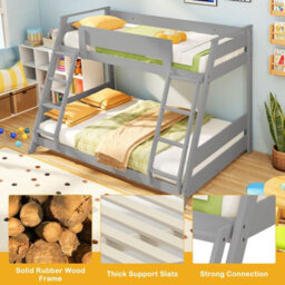 Costway Single Over Double Bunk Bed 2-In-1 Convertible Wood Bed Frame With 2 Ladders-Grey - thumbnail 9