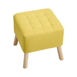 Living And Home Yellow Linen Upholstered Footstool With Button Tufted Seat, 41Cm W X 41Cm D X 41Cm H - thumbnail 4