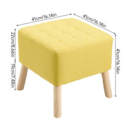 Living And Home Yellow Linen Upholstered Footstool With Button Tufted Seat, 41Cm W X 41Cm D X 41Cm H - thumbnail 5
