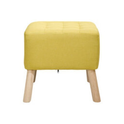 Living And Home Yellow Linen Upholstered Footstool With Button Tufted Seat, 41Cm W X 41Cm D X 41Cm H - thumbnail 3