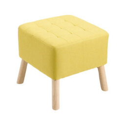 Living And Home Yellow Linen Upholstered Footstool With Button Tufted Seat, 41Cm W X 41Cm D X 41Cm H - thumbnail 2