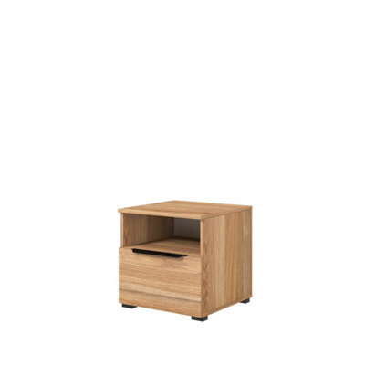 Arten Tokyo 23 Oak Mauvella Bedside Table (W)45Cm, (H)45Cm With Drawer & Open Shelf - image 1