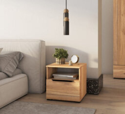 Arte Stylish Tokyo 23 Bedside Table H450mm W450mm D450mm In Oak Mauvella, One Drawer, One Open Compartment - thumbnail 4