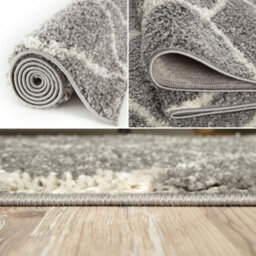 The Rugs Moroccan Shaggy Rugs And Runners Soft Fluffy Diamond Design High Pile Grey And Ivory Living Room Kitchen Hallway 510 - thumbnail 3