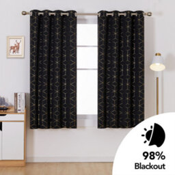 Deconovo Functional Blackout Eyelet Curtains, Gold Diamond Printed Thermal Insulated Curtains, W52 X L45 Inch, Dark Grey, One Pair - thumbnail 2
