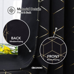 Deconovo Functional Blackout Eyelet Curtains, Gold Diamond Printed Thermal Insulated Curtains, W52 X L45 Inch, Dark Grey, One Pair - thumbnail 3