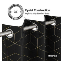 Deconovo Functional Blackout Eyelet Curtains, Gold Diamond Printed Thermal Insulated Curtains, W52 X L45 Inch, Dark Grey, One Pair - thumbnail 5