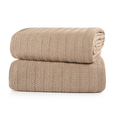 Nevni Pack Of 2 Decorative Rustic Cotton Throw Blanket With Fringes For Sofa, Bed, Armchair, Couch Settee 127 X 152 Cm - Mocha - image 1