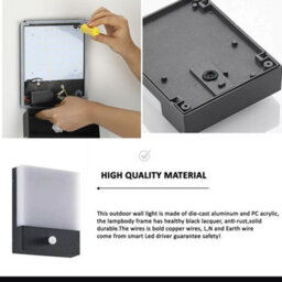 12W Outdoor LED Wall Lamp with PIR Motion Detector Energy Efficient Waterproof Security Light - thumbnail 2