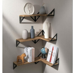 Fativo  3X Corner Wall Shelves Industrial Wood Floating Shelf For Souvenirs Ornaments Der - thumbnail 1