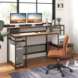 Costway 170Cm Computer Desk Monitor Stand Writing Table W/ Power Outlets - thumbnail 1
