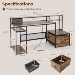 Costway 170Cm Computer Desk Monitor Stand Writing Table W/ Power Outlets - thumbnail 3