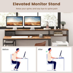 Costway 170Cm Computer Desk Monitor Stand Writing Table W/ Power Outlets - thumbnail 9