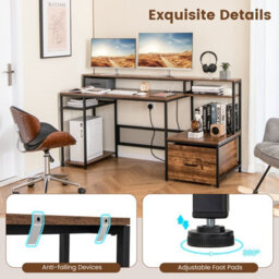 Costway 170Cm Computer Desk Monitor Stand Writing Table W/ Power Outlets - thumbnail 8