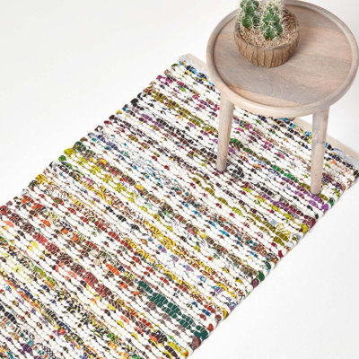 Homescapes Handwoven Multi Coloured 100% Cotton Diamond Chindi Rug, 66 X 200 Cm - image 1