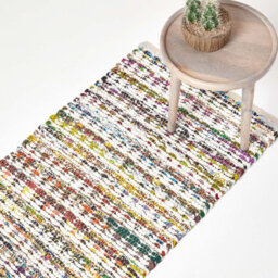 Homescapes Handwoven Multi Coloured 100% Cotton Diamond Chindi Rug, 66 X 200 Cm - thumbnail 1